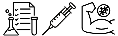 Kleine Symbole für Impfung, Test und Genesung